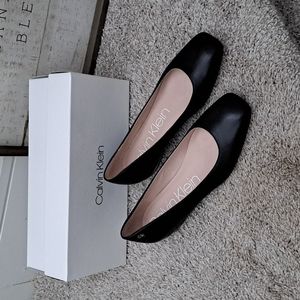 Calvin Klein Heidy Nappa Flat with Gold Trimmed Heel